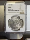 1925 $1 Peace Dollar NGC MS61 90% Silver