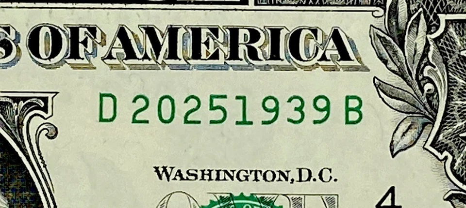 2025 1939 Tombstone Year Note 1s Fancy Serial Number $1 Dollar Bill FRN 2017A DC - Image 2 of 4