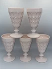 Vtg 1957 Jeannette SHELL PINK Milk Glass Thumbprint Footed Water Wine Goblet Set
