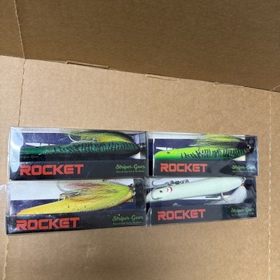 NOS 4 Rocket Lures, Striper-Gear. Rocket Sizes 1.4oz - 5.8oz