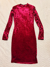 FashionNova Burgundy Velvet Long Sleeve Bodycon Midi Stretch Dress M