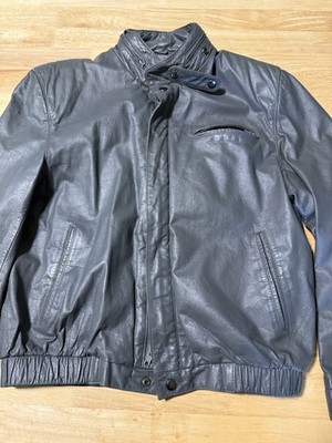 Vintage Men s Gray Leather Jacket Moto Bomber Style YKK Zip Size 38 