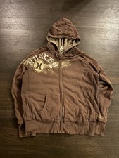 VINTAGE Y2K HURLEY HOODIE FULL ZIP BROWN SKATE GRUNGE UNISEX SIZE L