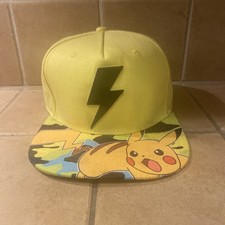 Pokemon Pikachu Snapback Flat Bill Hat One Size Yellow Embroidered 2017 NWT