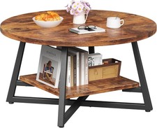 Round Coffee Table, Small Circle Coffee Table with Stora, Modern Wood