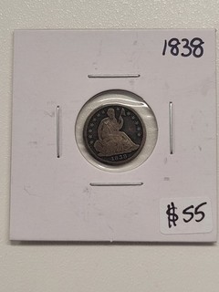 1838 Seated Liberty Half Dime No Stars 90% Silver Coin