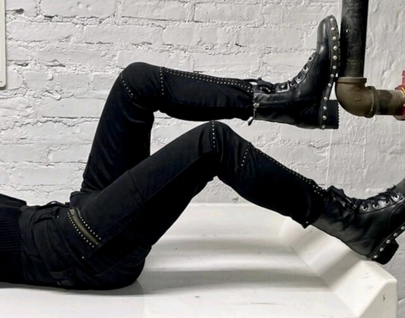 Joie 32 Hazina Black Brass Studded Skinny Moto Jeans 