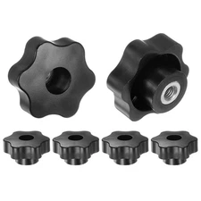 6pcs Star Knobs M8 Thread 48mm Head Through Hole Metal Insert Knob Black