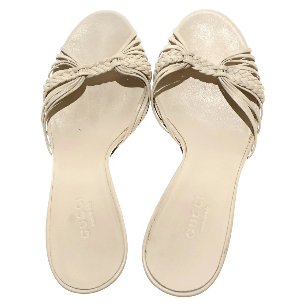GUCCI Size: 35 1/2 Bamboo Heel Intrecciato Leather Sandals Shoes White Women's [ thumbnail 4