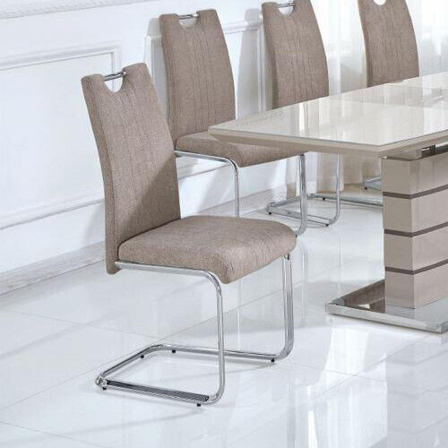 Taupe Fabric Chairs Dining Kitchen Table Chairs Chrome Frame x 2