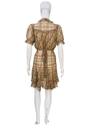 Doen Femmes Mira Soie Tomate Emmeline Plaid Imprimé Ruche à Smocks Mini Robe S - Photo 11 sur 17