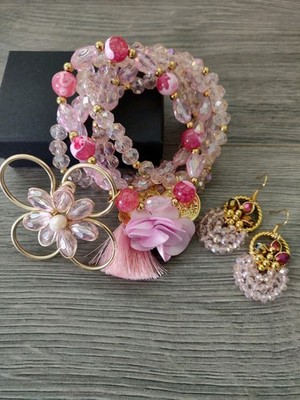 semanario de mujer pink  Mexicano Pulsera Aretes,Set ,Hand made bracelet,Set.
