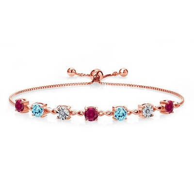 4.00 Ct Round Red Created Ruby Blue Apatite 18K Rose Gold Plated Silver Bracelet