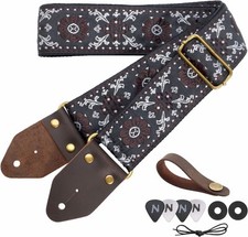 Nefelibata Guitar Strap,Jacquard Embroidery Cotton E -brown Flower