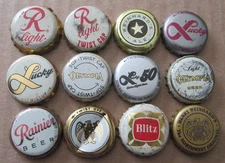 12  WEST COAST WESTERN USA BEER CAPS RAINIER LUCKY WEINHARD'S OLYMPIA ETC LOT 1