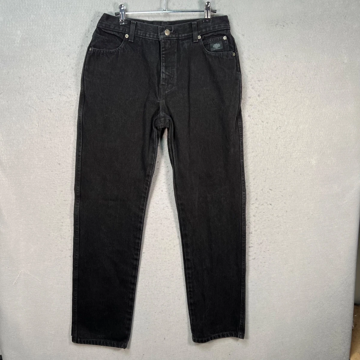 Jean Vintage Harley Davidson Femme – Taille 10 – Noir – Jambes Droites – Années 90