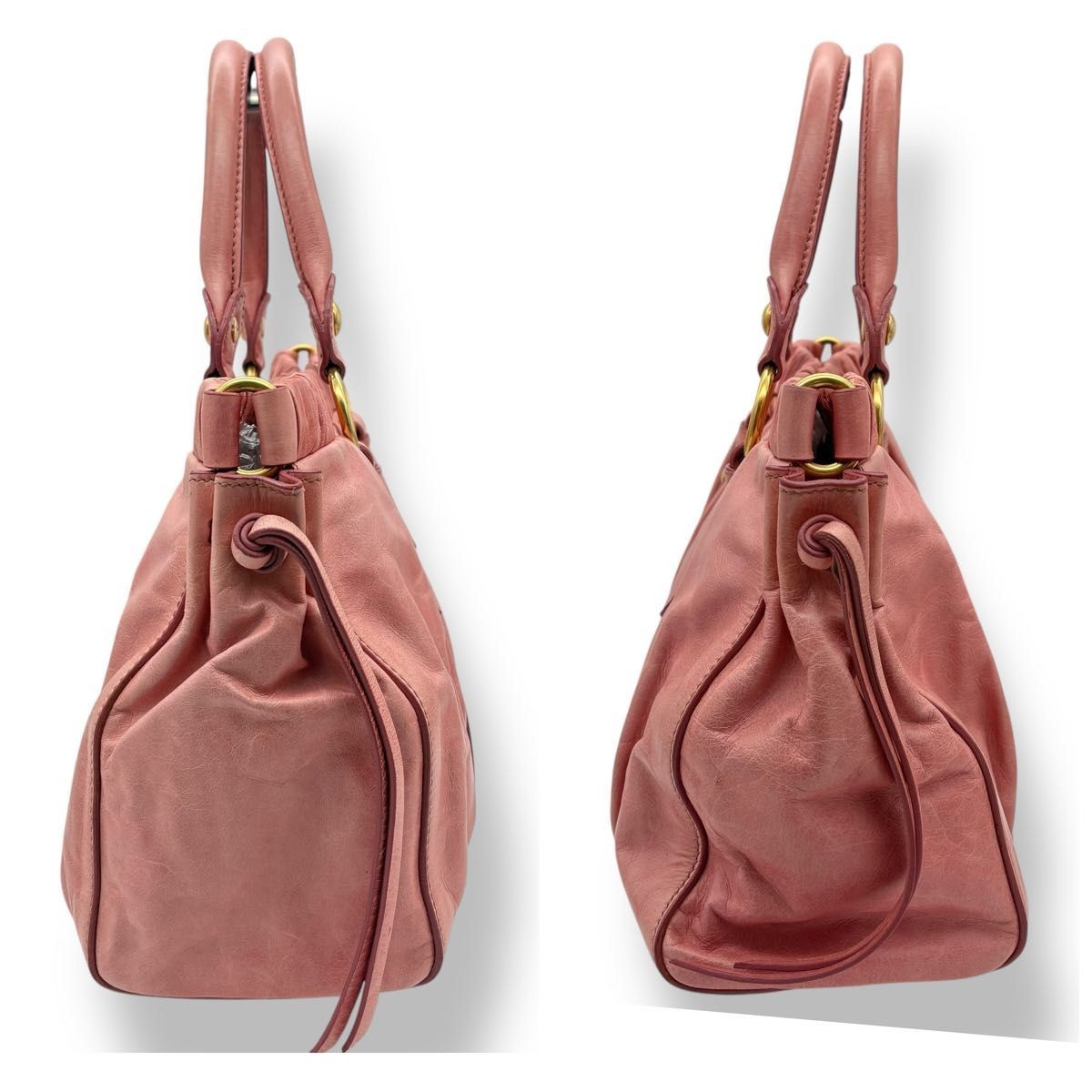 MIU MIU Vitello Lux Leather Handbag Pink Tote Bag w/ Dust Bag Card 