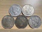 Lot of 5 - 1922-25 P S D Peace Silver Dollars 90% Investment