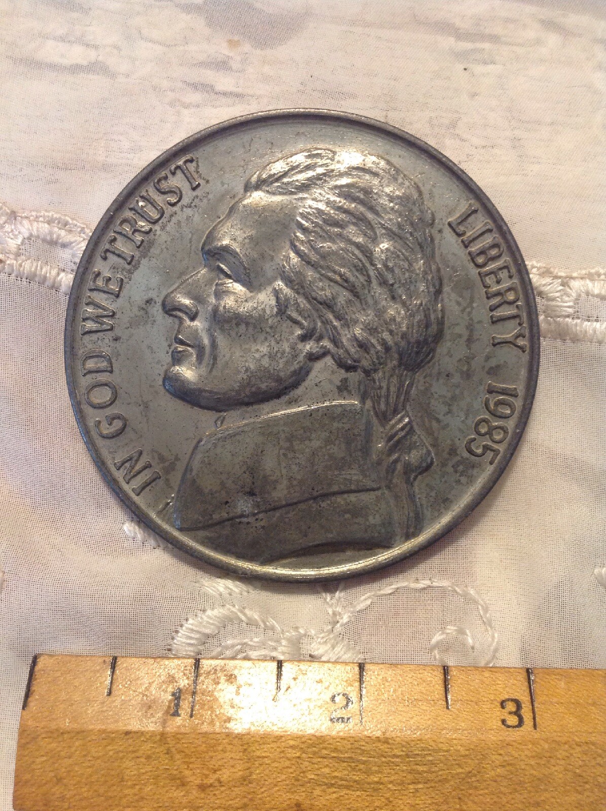 Pair 3" Novelty Coin Paperweights1985 Jefferson Nickel & 1877 Indian