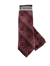 Stacy Adams Men's Tie & Hanky Red Black Charcoal Gray Silver Diamond 3.25" Wide