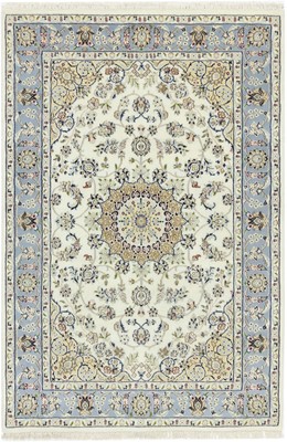 Rare Handmade Indo-Nain Floral Medallion Oriental Rug Living Room Carpet 4x6 ft