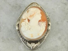 Floral Framed Flower Lady Cameo Pendant or Brooch