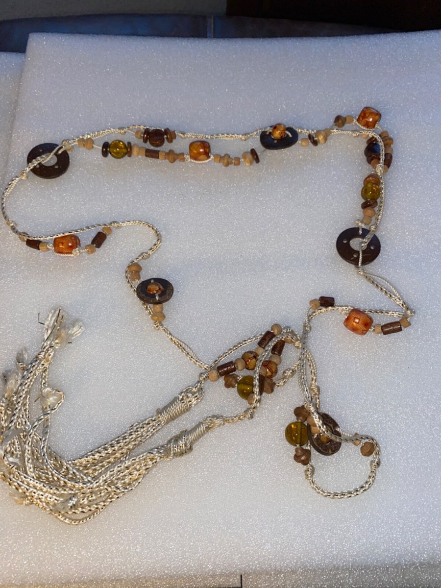 Unique Boho Glass Bead‎ Belt High Quailty Boho Hand Loomed Glass Bead Belt • Wood Scroll Jigsaw Brown  main image 4