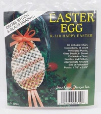 June Grigg Design HAPPY EASTER Egg Counted Cross Stitch Glass Beading Kit  K-310