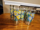 FOUR Vintage 80s ANCHOR HOCKING Yellow-Blue Pansy Glasses Flowers Floral