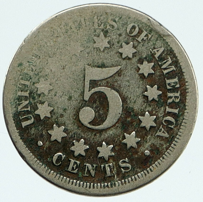 1867 US Shield Nickel 5 Cents Genuine Antique United States Coin