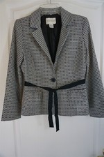White House Black Market One Button Belted Blazer Black and White Jacket Size 4
