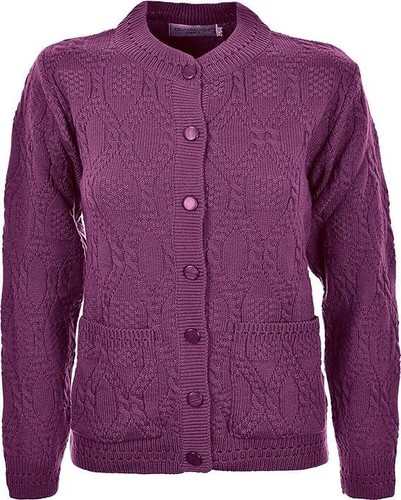 Miss Trendy Womens Ladies Knitted Crew Neck Pocket Front Button Up Aran Cardigan - Picture 3 of 13