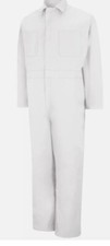 WHITE COVERALLS WORKWEAR SNAP CLOSE/ZIP UP 54-LN Made in USA 7-POCKET SOFTWEAR