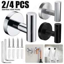 2/4 Packs Bathroom Towel Coat Robe Hooks Stainless Steel Door Hanger Wall Hook