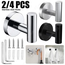 2/4 Packs Bathroom Towel Coat Robe Hooks Stainless Steel Door Hanger Wall Hook