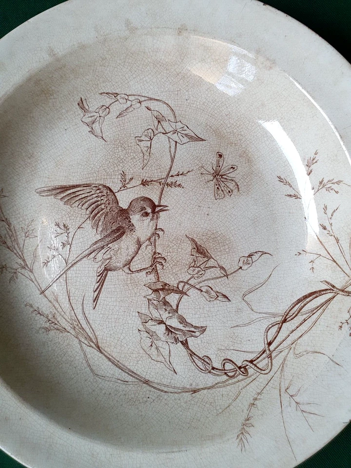 Faïence Clairefontaine XIX ème (1878) 2 Plats Creux (Oiseaux, insectes, fruits) - Photo 4/4