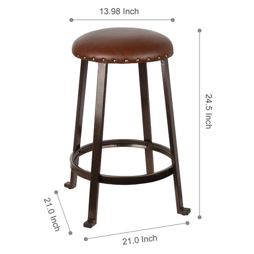 GIA Furniture 24'' Brown Round Backless Counter Height Stools Metal Bar
