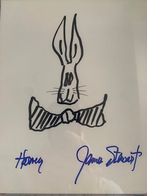 JAMES STEWART HAND SIGNED 8x10 DRAWING OF HARVEY RABBIT JSA+PSA
