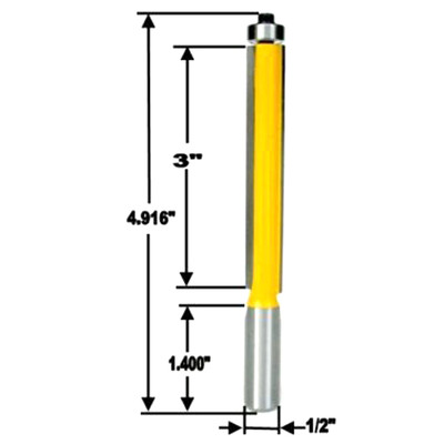 Extra Long Flush Trim Router Bit – 1/2 Inch Shank, 3 Inch Cutting Depth, Tungsten Carbide With Bearing For Template Routing