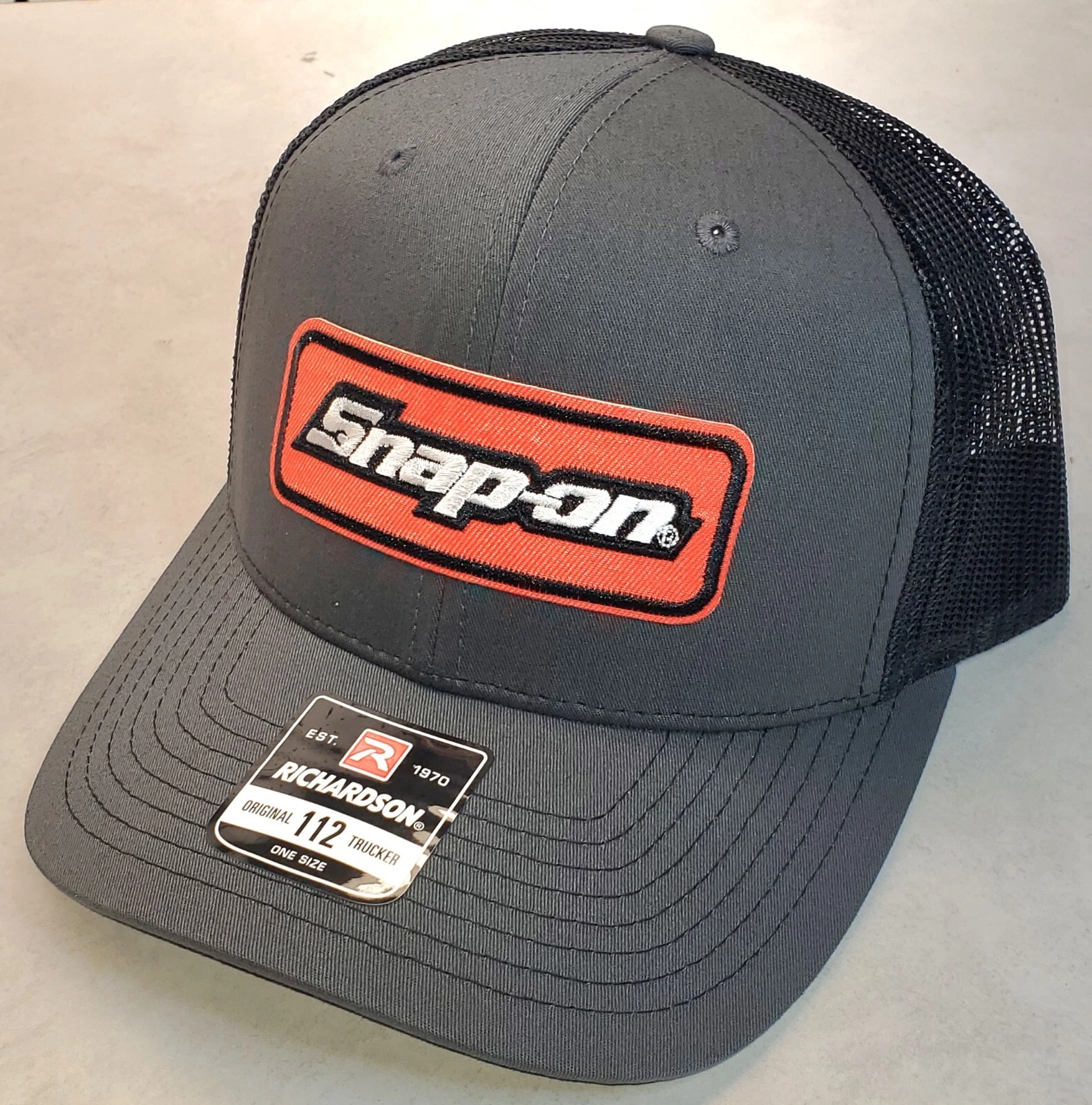 Snap-on Patch on Richardson 112 Trucker Hat Snapback Charcoal/ Black