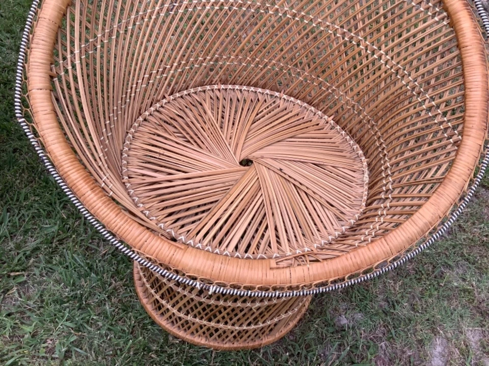 Silla Trono Abanico Pavo Real Mimbre Ratán Mediados de Siglo Moderna Boho Chic De Colección Foto 2 de 4