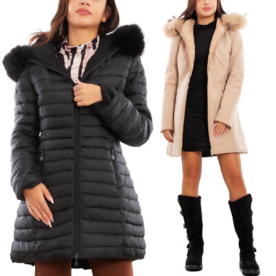 Piumino donna giaccone reversibile double face parka pelliccia