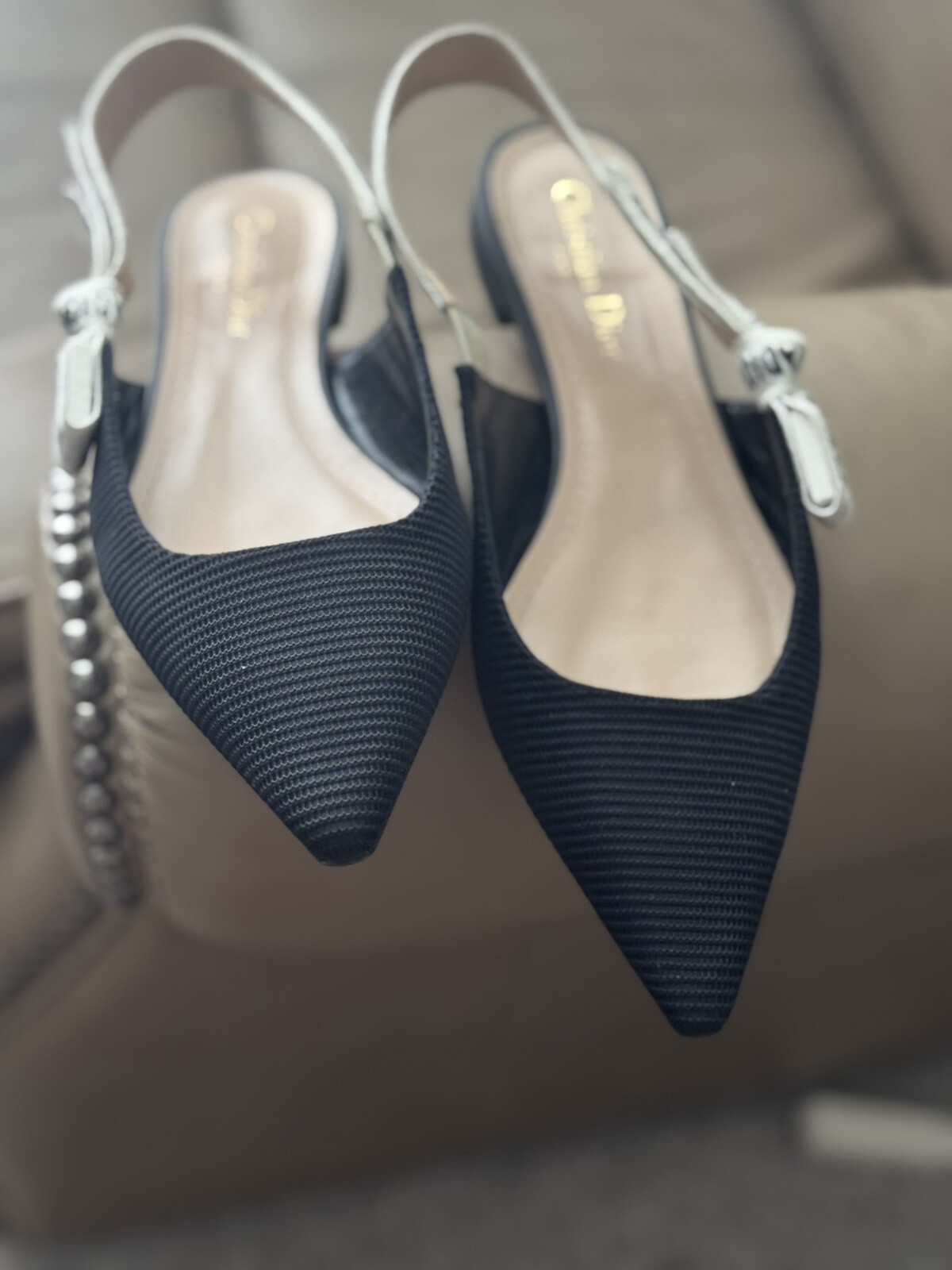 Christian Dior J'Adior Fabric Slingback Flat Pumps Black 40.5 Pre-owned