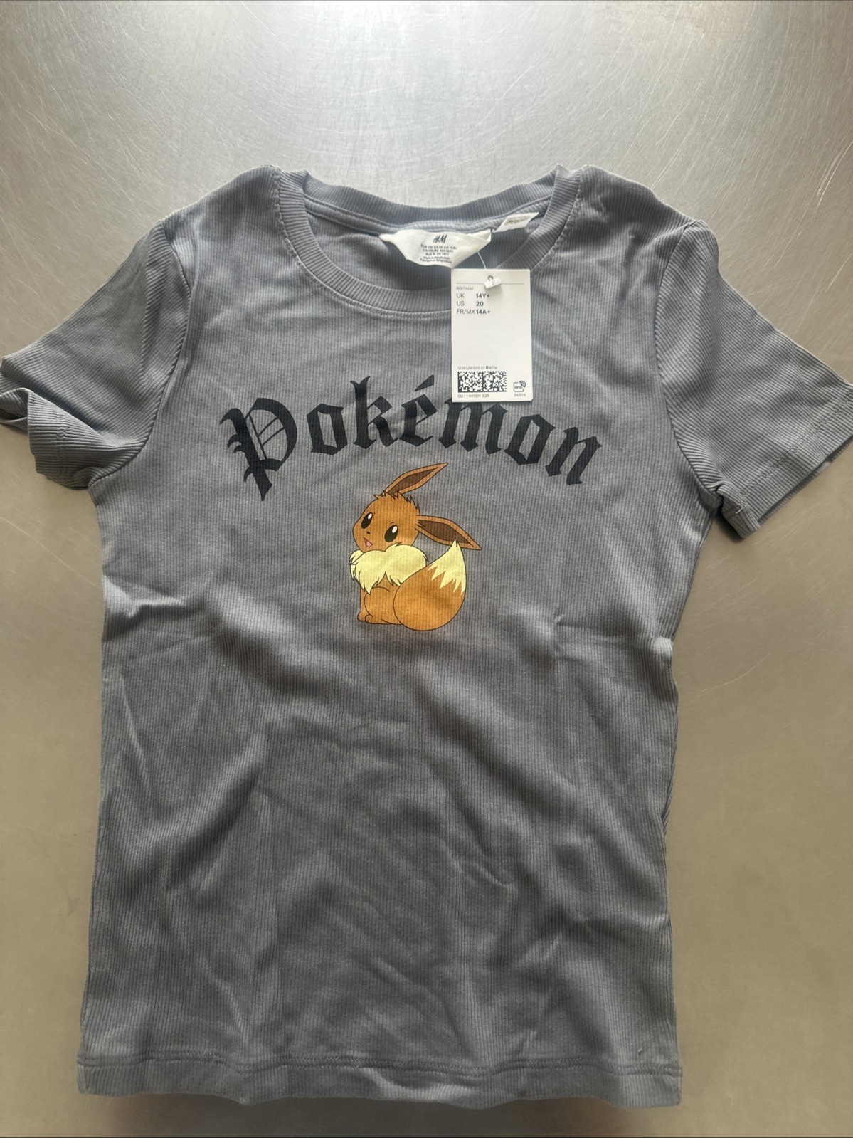 H&M Pokémon Size 20 Girls Top Gray Evee