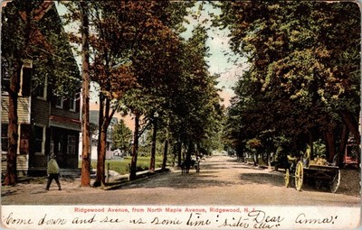 Postcard Ridgewood Avenue from North Maple Avenue Ridgewood New Jersey 1907