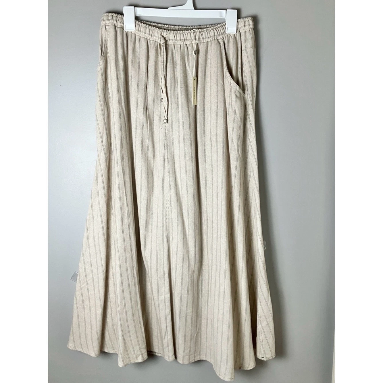 NWT Max Studio Beige A-Line Vertical Striped Linen Blend XL Maxi Skirt