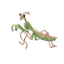 Green Big Praying Mantis Brooch Pin for Women Men Gold Plated Vintage Crystal Rh