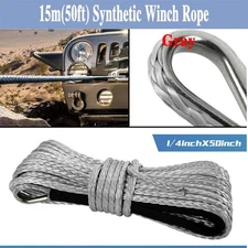1/4"x50' 10000LBS Synthetic Fiber Winch Rope Line Recovery Cable 4WD Car ATV Kit