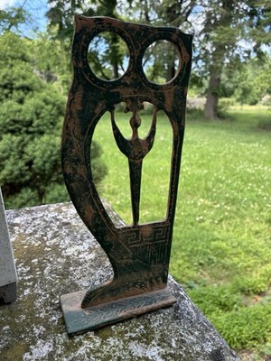 Vintage ''Oxidized Bronze'' Folk Art Sculpture: Athena & Owl Made in Greece