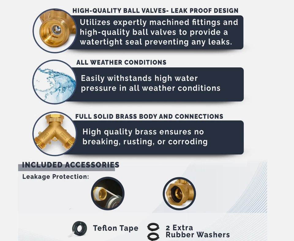 Paquete de 2 divisores de manguera de jardín de latón de 2 vías de alta resistencia, divisor de manguera y 2 válvulas Foto 2 de 4